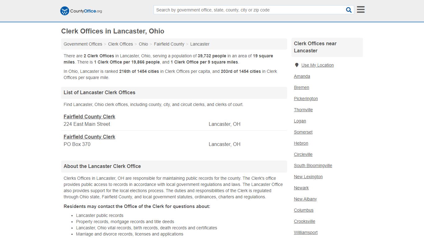 Clerk Offices - Lancaster, OH (County & Court Records)